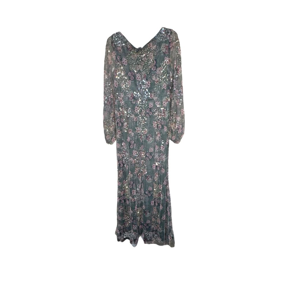 Mac Duggal NWT Floral Printed Sequin Formal Gown in Grey Multi Size 10 - Picture 5 of 8